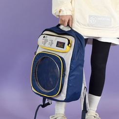 NULL bag - PVC Panel Color Block Laptop Backpack