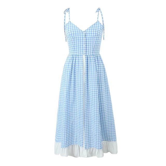 SugaYuja - Spaghetti Strap Plaid Maxi A-Line Dress | YesStyle