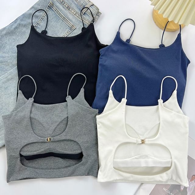 DIYI-Scoop Neck Plain Cropped Camisole Top