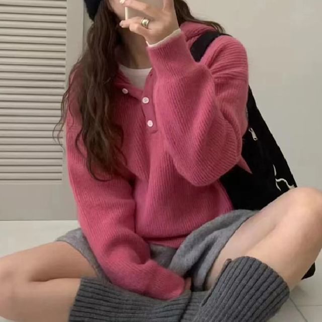 FR-Plain Knit Hoodie
