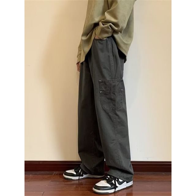 Chuoku-Mid Rise Plain Loose Fit Cargo Pants