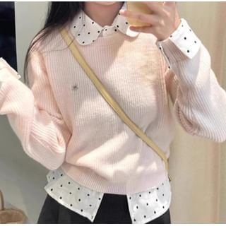 Trendycas-Peter Pan Collar Mock Two-Piece Dotted Panel Sweater