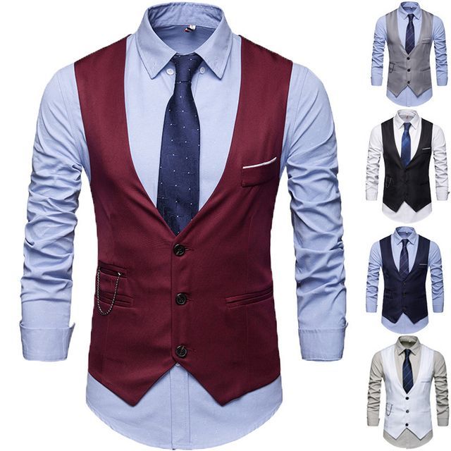 Sheck-Chained Plain Button-Up Vest