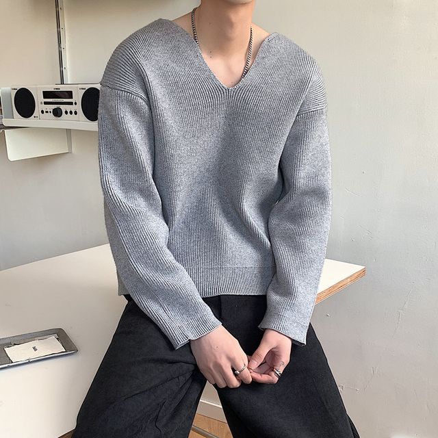 Naideth-V-Neck Plain Sweater