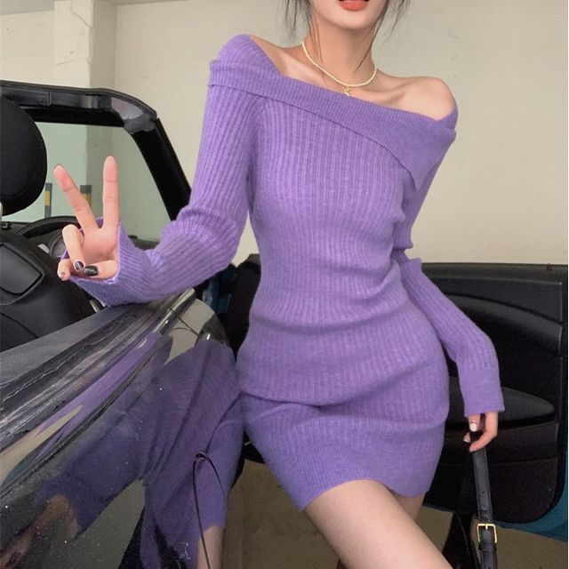 strapless open back dress Kéa light-purple cross-over ribbed-knit mini dress main image 1