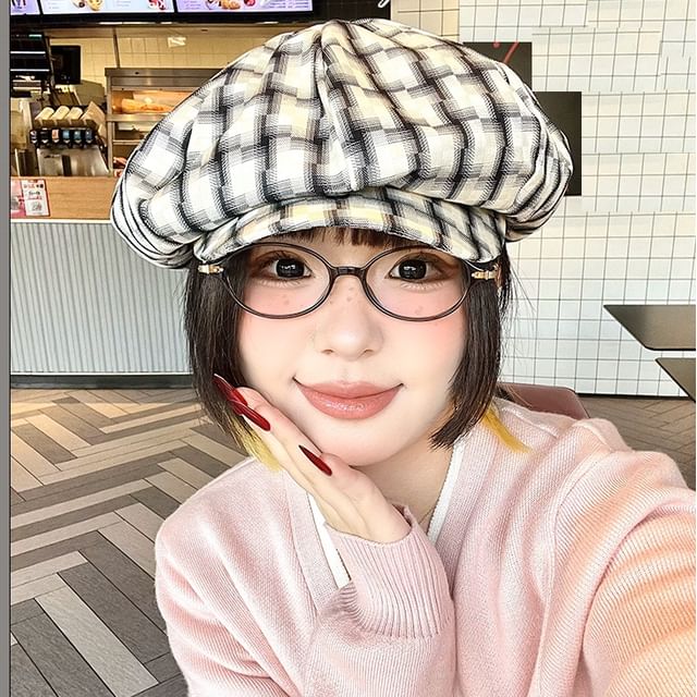 4-4 STUDIO-Plaid Checkered Newsboy Cap