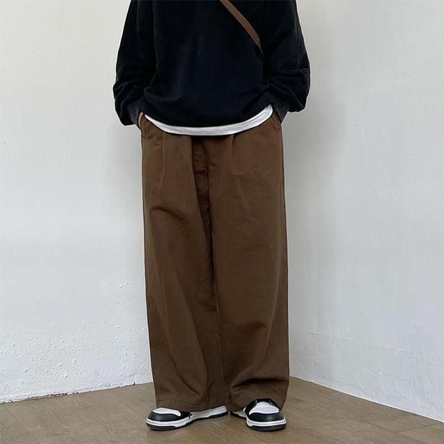Shineon Studio-Mid Rise Plain Wide Leg Pants
