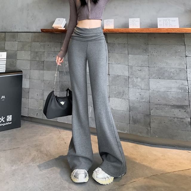 OGAWA-High Waist Plain Flared Sweatpants