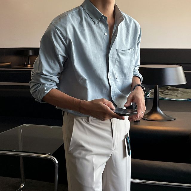 MRCYC-Long-Sleeve Plain Linen Shirt