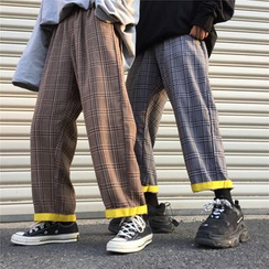 LINSI - Couple Matching Plaid Wide-Leg Pants LINSI - Couple Matching Plaid Wide-Leg Pants