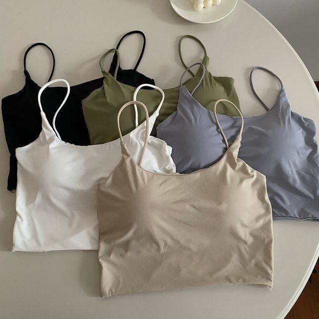 monroll-Plain Padded Crop Camisole Top