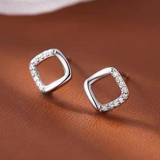 pexrl jewelry-Square Rhinestone Alloy Stud Earring