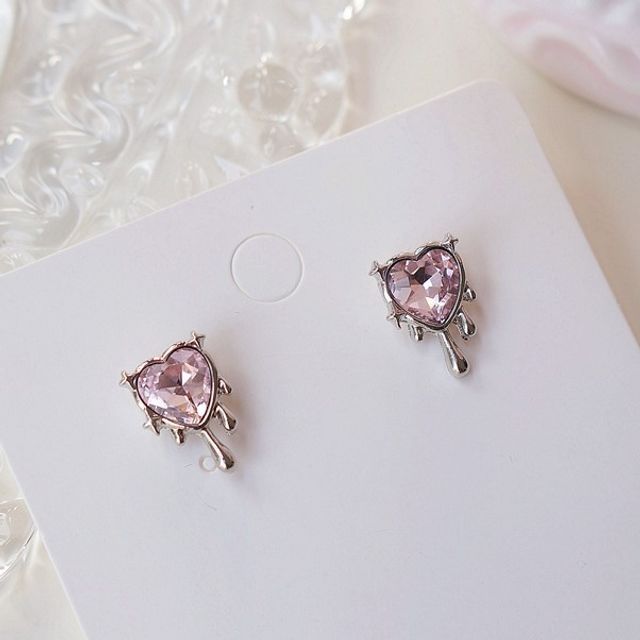 Dashiro-Melting Heart Rhinestone Alloy Earring