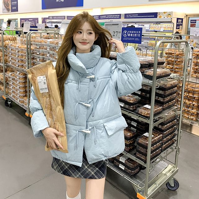 Sienne-Stand Collar Plain Toggle Puffer Jacket