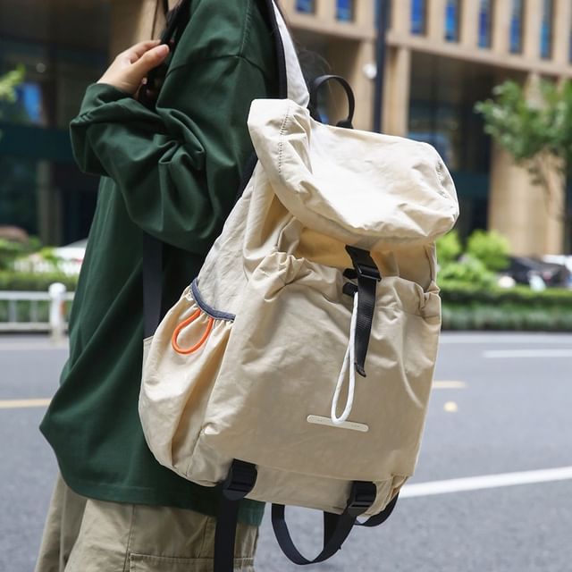 Hikuozy-Plain Drawstring Buckled Flap Backpack