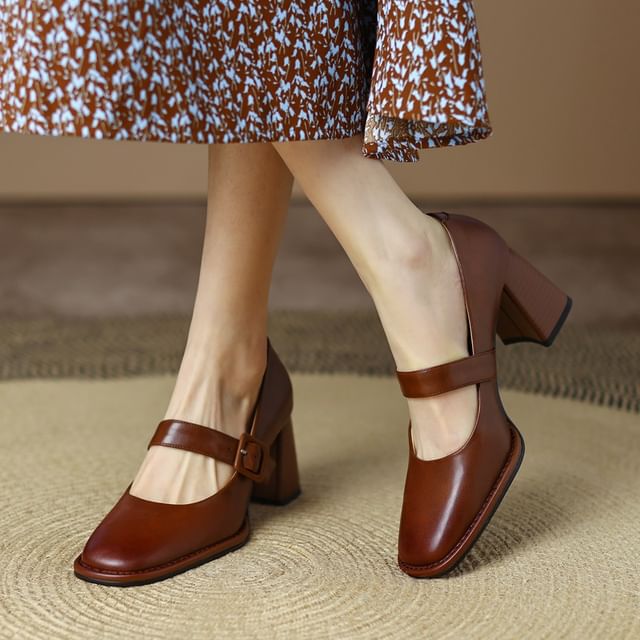 Cinnabelle-Square-Toe Chunky Heel Mary Jane Shoes