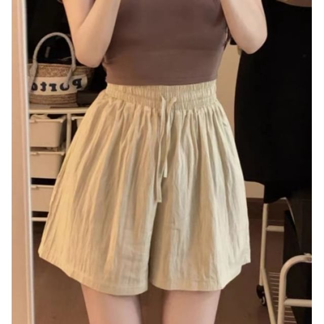 Leoom-High Waist Plain Wide Leg Shorts