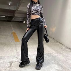 BrickBlack - Faux Leather Boot Cut Pants BrickBlack - Faux Leather Boot Cut Pants