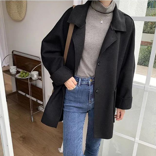 Everose-Collared Plain Single Breasted Coat