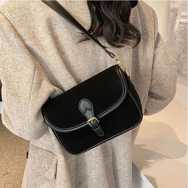 Skyglow-Faux Leather Flap Shoulder Bag