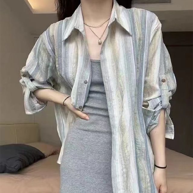 Everose-Long-Sleeve Tie Dye Striped Shirt