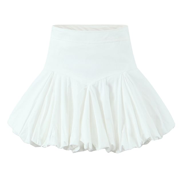 Ulark-High Rise Plain Paperbag Mini Skirt