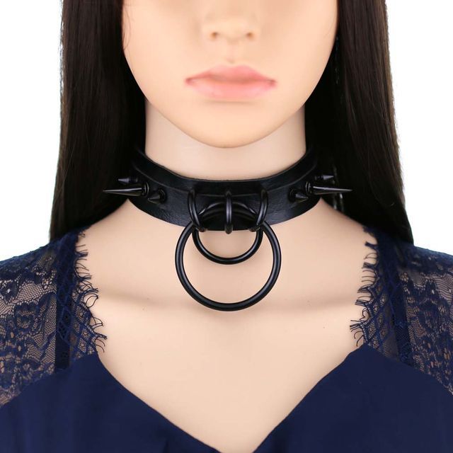 SURELIN-Studded Hoop Faux Leather Choker