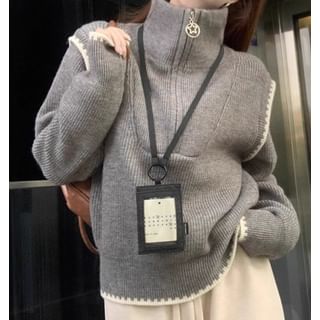 Trendycas-Half-Zip Plain Contrast Trim Sweater