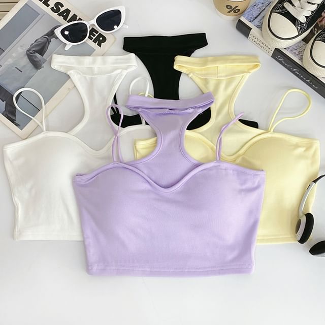 Iasia-Halter Plain Padded Crop Top