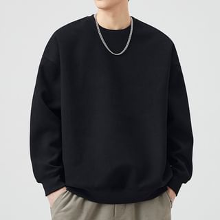 Nataro-Drop Shoulder Crew Neck Plain Oversized Sweatshirt