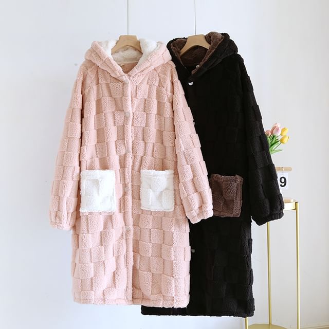 Dogini-Couple Matching Checkered Hooded Flannel Button Robe