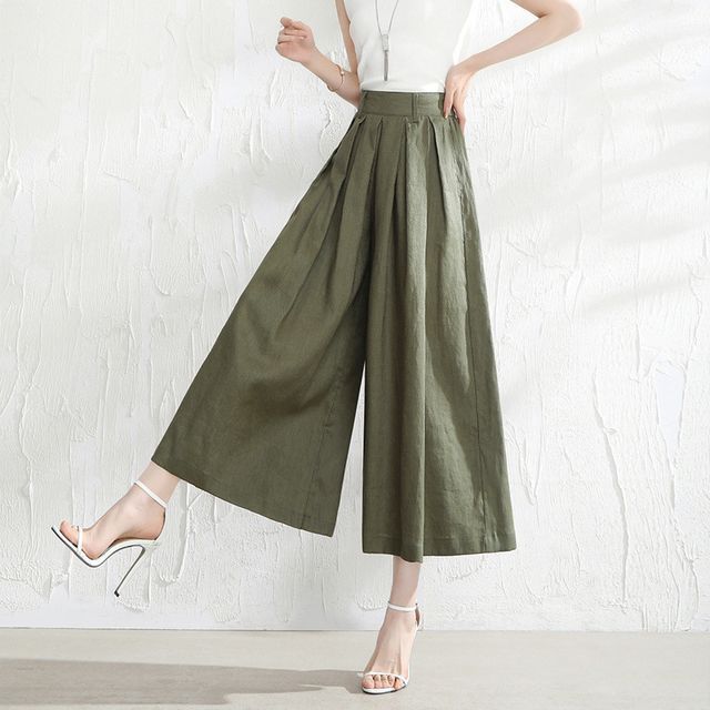 Lewwe-High Rise Plain Crop Wide Leg Pants