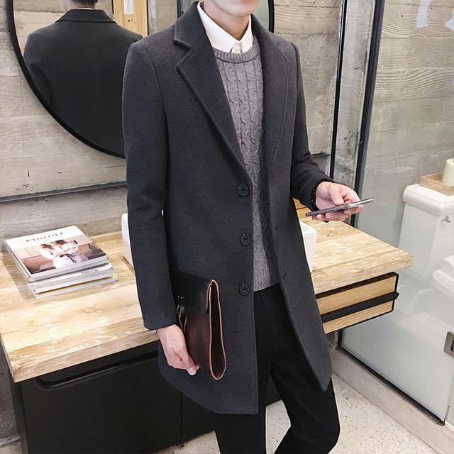 YIKES-Collared Plain Button Coat