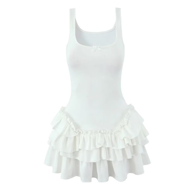 Asiris-Sleeveless Plain Mini A-Line Layered Dress