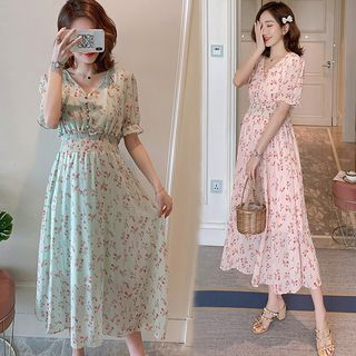 EZ Life Maternity Short-Sleeve Floral Chiffon A-Line Midi Dress | YesStyle