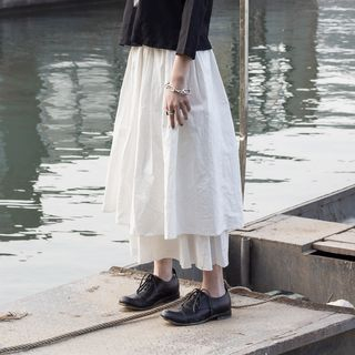 SIMPLE BLACK-Falda midi en línea A con capas