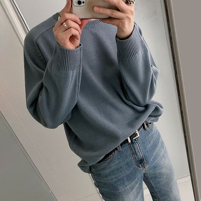 MRCYC-Long-Sleeve Crew Neck Plain Knit Top