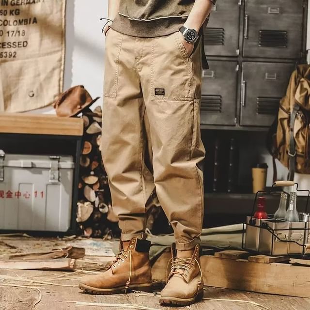 Maxelane-Mid Rise Plain Cropped Baggy Cargo Pants
