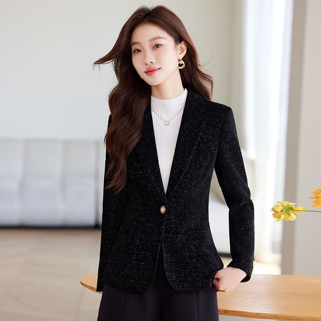 Skyheart-Notch Lapel Plain Single-Button Blazer
