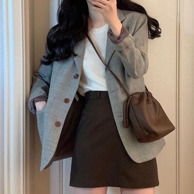 Leoom-Plain Single-Breasted Blazer