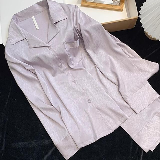 GOUB-Pajama Set Satin Button-Up Shirt Pants