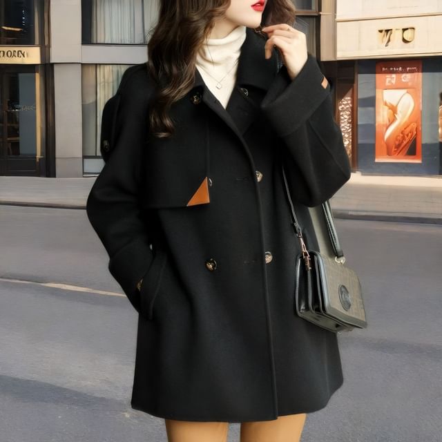 Sienne-Collared Double Breasted Plain Coat