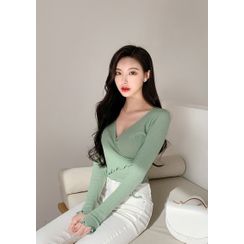chuu - Lettuce-Edge Crop Wrap Top chuu - Lettuce-Edge Crop Wrap Top