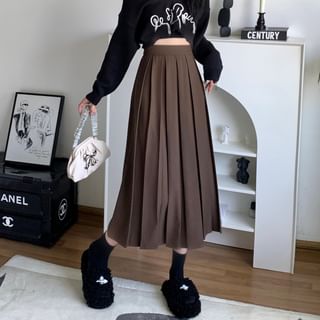Shinsei - High Waist Pleated Midi A-Line Skirt | YesStyle