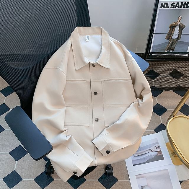Plummie-Collared Plain Panel Button Jacket