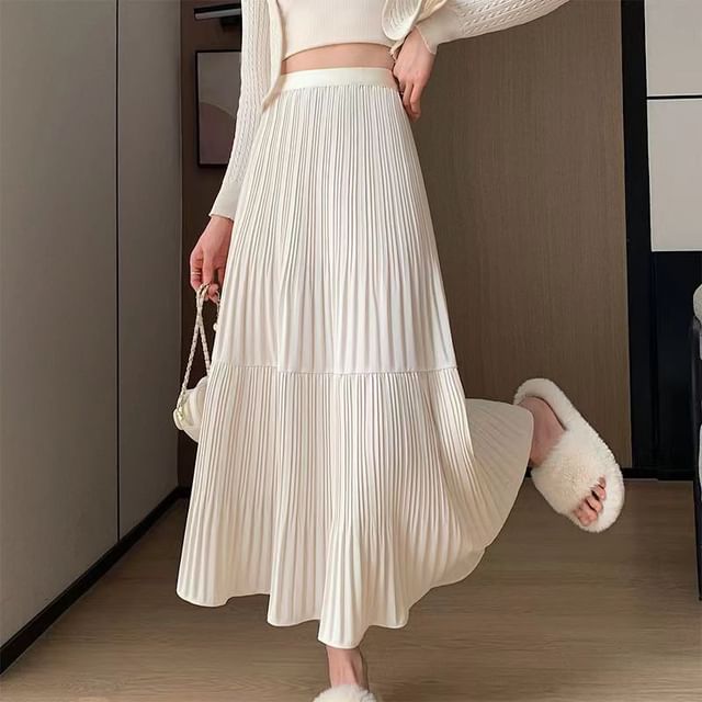Everose-Mid Rise Plain Midi Pleated Skirt