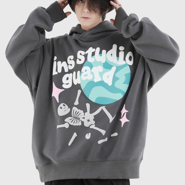 INStudio-Long-Sleeve Print Hoodie