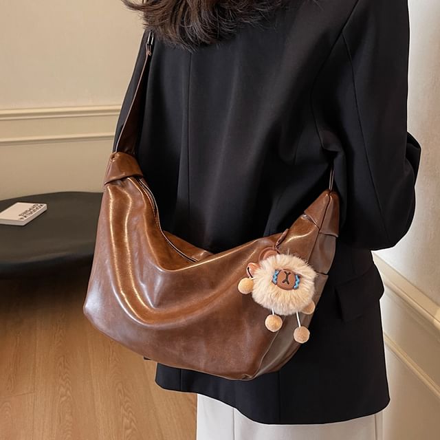 KOCORE-Faux Leather Plain Crossbody Bag