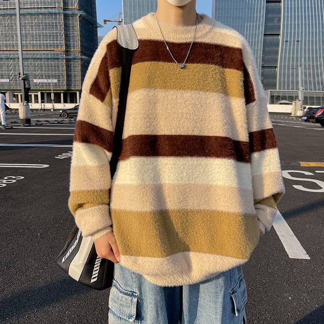 Hushgrain-Round Neck Color Block Sweater