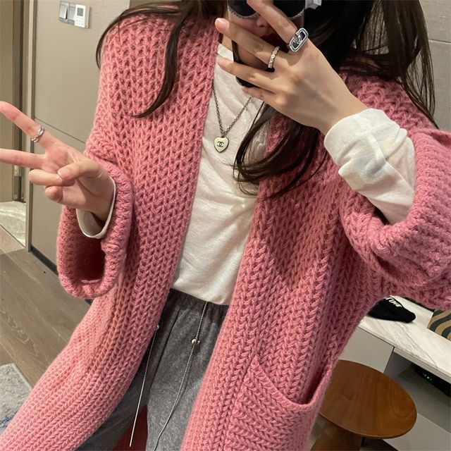 Sienne-Plain Midi Open Front Cardigan